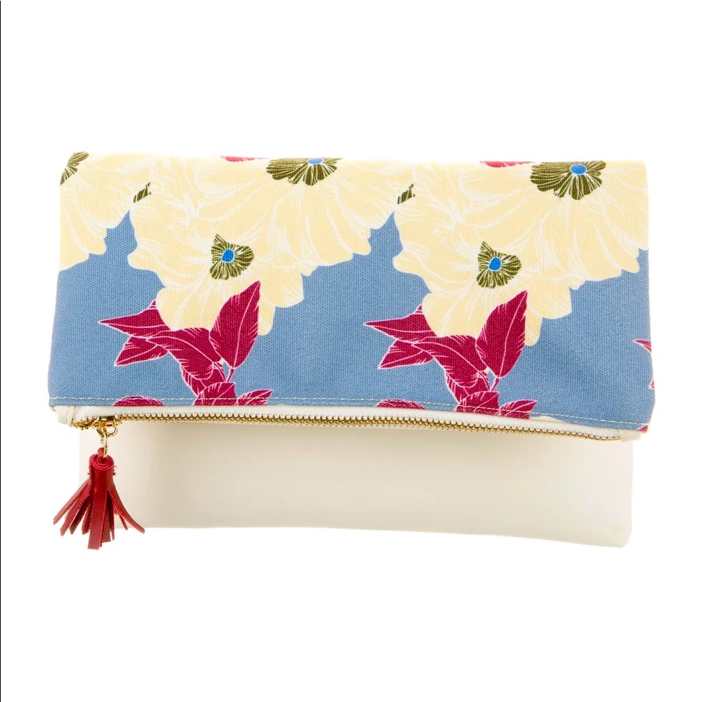 Rachel Pally Floral Canvas Leather Flap Clutch